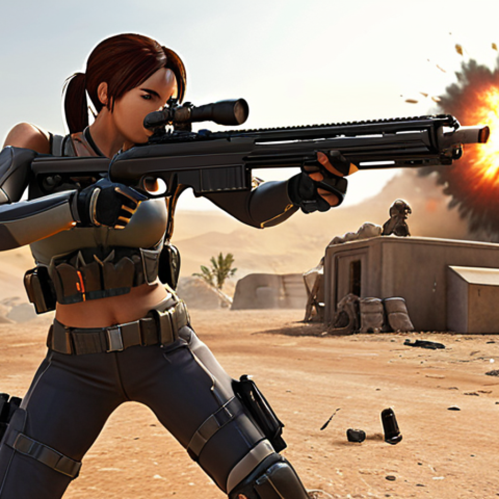 "Eternal Return: A dynamic ambush scene featuring a ranged character (e.g., Aya or Cielo) executing an explosive damage combo. The character is mid-action, having just fired a long-range Sniper Rifle shot, and is now rapidly closing the distance to unleash a devastating close-range Shotgun blast. Emphasize speed, high burst damage, and visual effects of energy or impact."