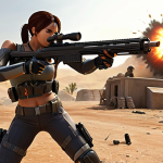 "Eternal Return: A dynamic ambush scene featuring a ranged character (e.g., Aya or Cielo) executing an explosive damage combo. The character is mid-action, having just fired a long-range Sniper Rifle shot, and is now rapidly closing the distance to unleash a devastating close-range Shotgun blast. Emphasize speed, high burst damage, and visual effects of energy or impact."