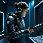A professional female gamer, fully clothed in a modest, high-tech tactical suit, discreetly searching for valuable crafting materials in a dimly lit corner of a virtual game environment resembling a 'Chapel' or 'High School' in a futuristic setting. She is focused, in a natural, purposeful pose, with perfect anatomy, correct proportions, and well-formed hands. The scene emphasizes strategic exploration, with intricate game environment details and subtle glowing interactive elements. safe for work, appropriate content, fully clothed, professional, high-quality, professional photography, natural body proportions.