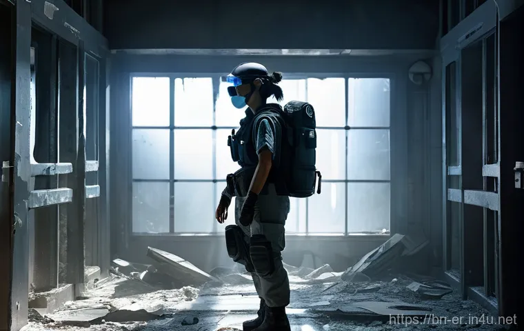 이터널리턴 신규 맵 공개 예정 - A lone female character, dressed in practical, full-coverage tactical gear with reinforced knee pads...