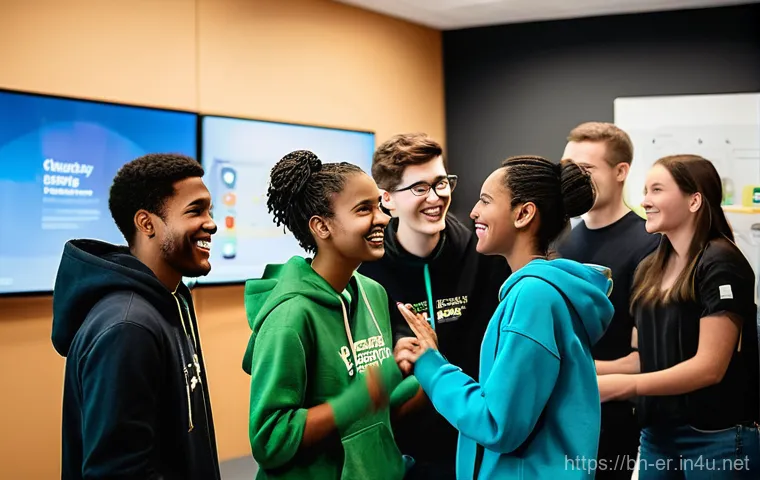 이터널리턴 팬 커뮤니티 운영법 - **Community Foundation & Collaboration**
    A diverse group of young adults, aged 15-25, are gather...