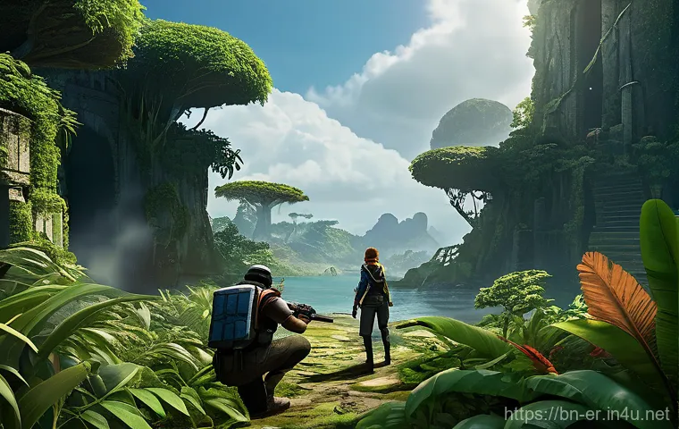 이터널리턴 팀 조합 가이드 - **Prompt 1: Strategic Stance on Lumia Island**
"A dynamic, wide-angle shot of three Eternal Retu...