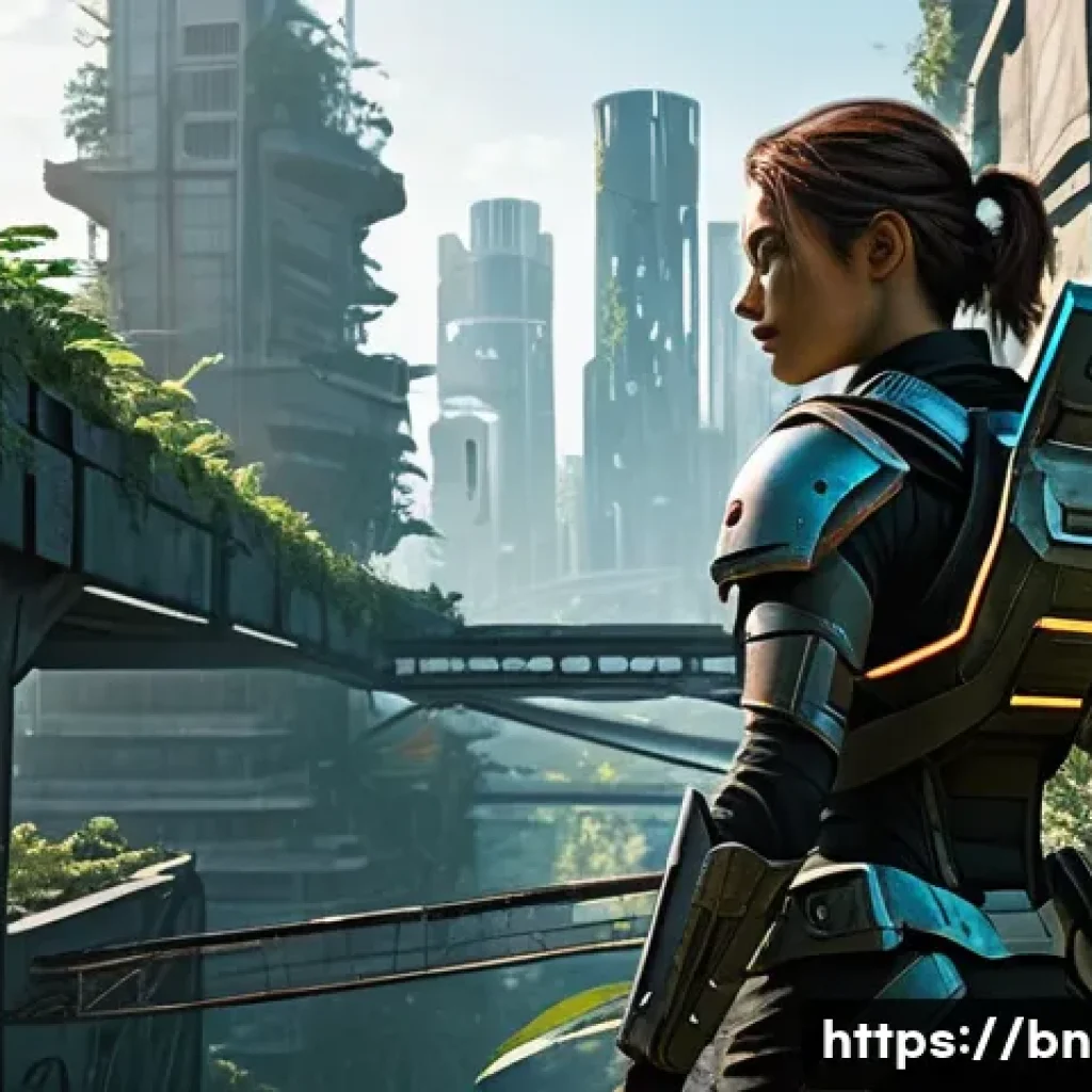 이터널리턴 신규 맵 정보 - **"A lone, agile female combatant, fully clad in sleek, futuristic tactical armor with integrated ne...