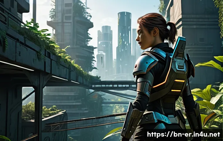 이터널리턴 신규 맵 정보 - **"A lone, agile female combatant, fully clad in sleek, futuristic tactical armor with integrated ne...