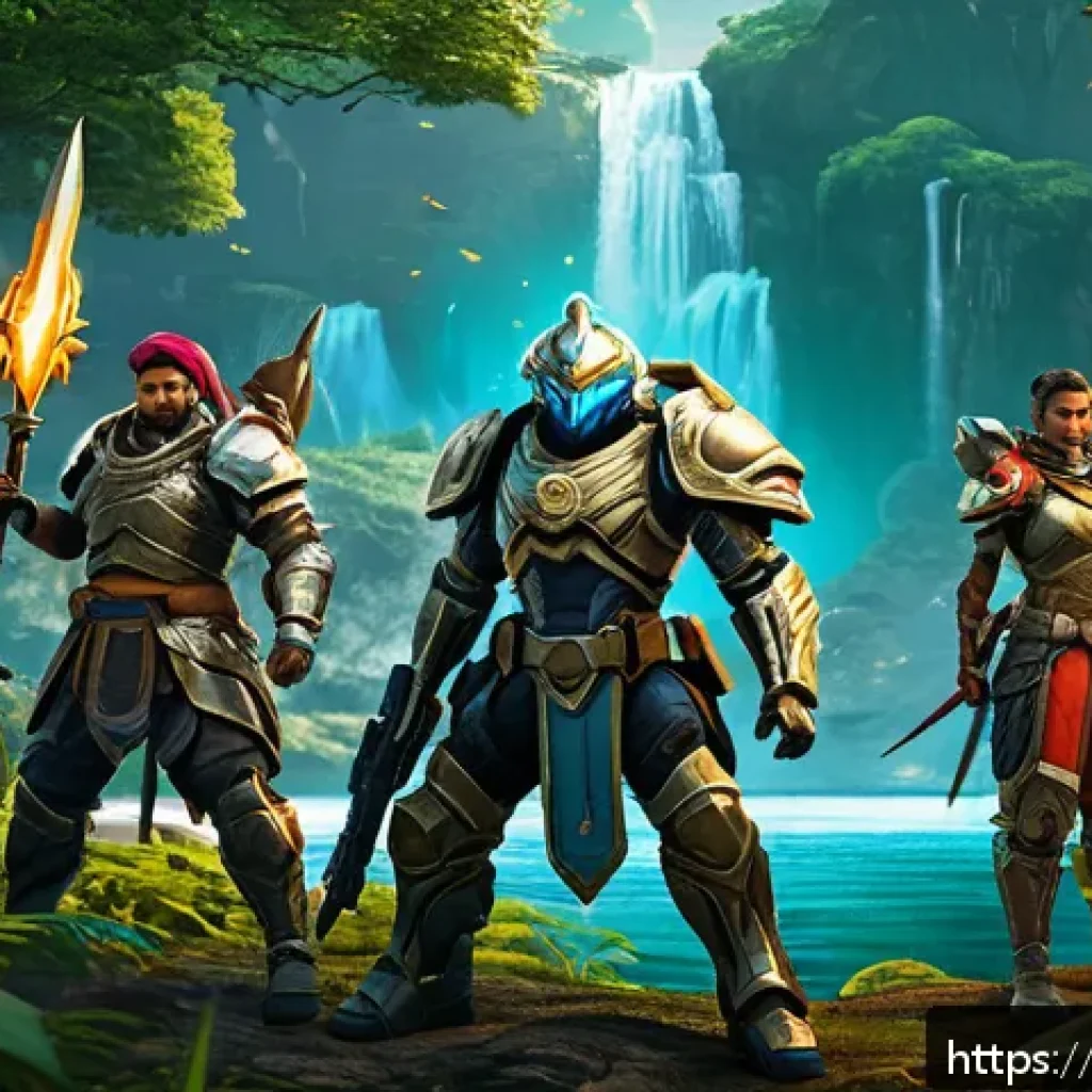 이터널리턴 콘텐츠 확장 계획 - A vibrant scene showcasing a diverse group of new game characters with unique abilities, each wearin...