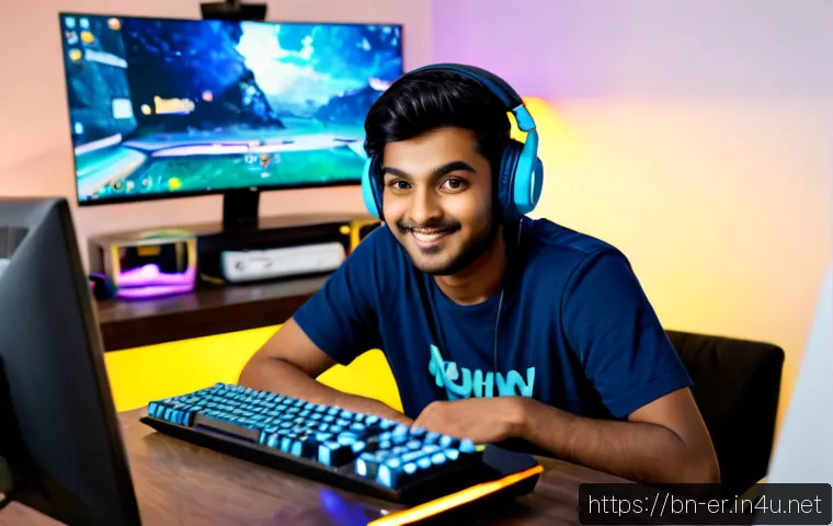 이터널리턴 스트리머 추천 가이드 - Photorealistic young Bengali gaming streamer seated at a clean home studio desk, wearing comfortable...